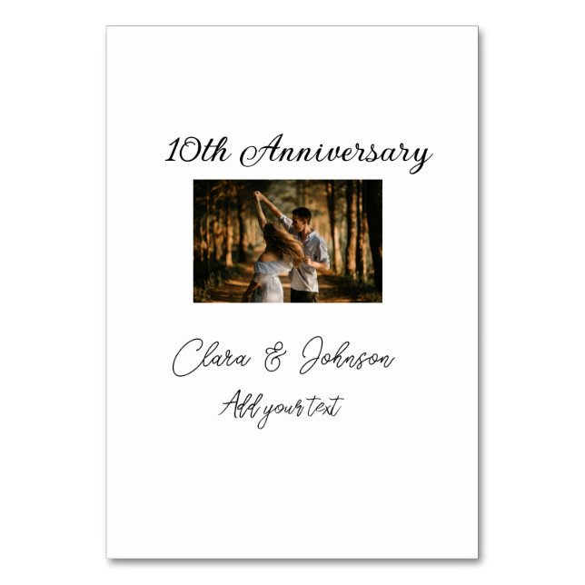 Wedding Anniversary add name year image text coule Table Number (Front)