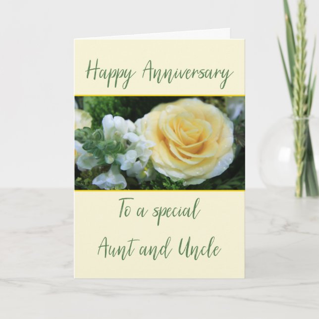 Wedding Anniversary Aunt & Uncle Yellow Rose Card (Front)