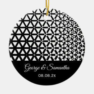 Wedding Anniversary Black White Geometric Ceramic Ornament