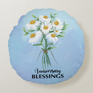 Wedding Anniversary Blessings Bouquet of Daisies Round Cushion
