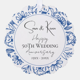 Wedding Anniversary Bleu Florals Tree Decoration Card