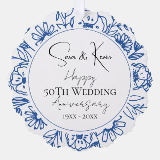 Wedding Anniversary Bleu Florals Tree Decoration Card