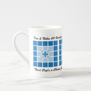 Wedding Anniversary Blue Geometric With Name Bone China Mug