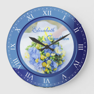 Wedding Anniversary Blue Sapphire Roman Numerals Large Clock