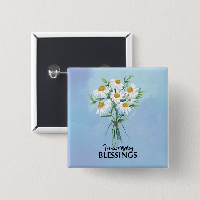 Wedding Anniversary Bouquet of Daisies Blessings 15 Cm Square Badge (Front & Back)