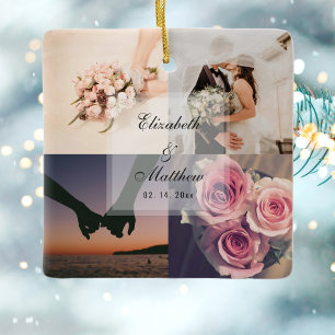 Wedding Anniversary Bride and Groom Photo Collage Ceramic Ornament
