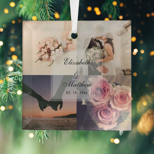 Wedding Anniversary Bride and Groom Photo Collage Glass Tree Decoration (Creator Uploaded)