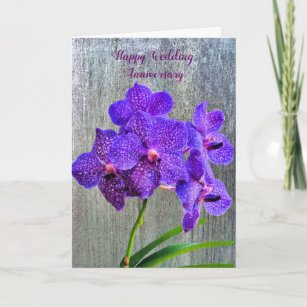 Wedding Anniversary Card with Purple Orchids