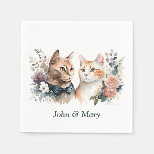 Wedding Anniversary Cats On White Napkin