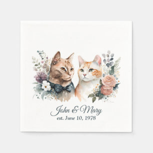 Wedding Anniversary Cats On White Napkin