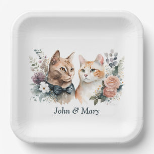 Wedding Anniversary Cats On White Paper Plate
