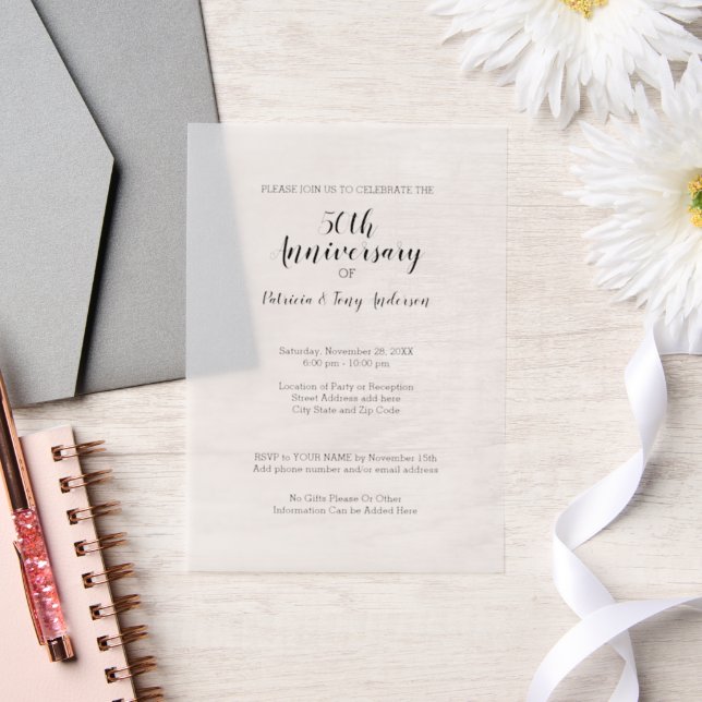 Wedding Anniversary Classic Font Vellum Invitations (Wedding)