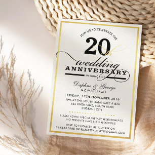 WEDDING ANNIVERSARY classy year elegant gold black Invitation