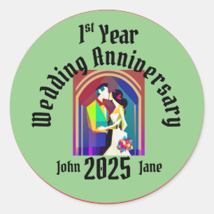 Wedding Anniversary Couple Abstract Geometric Art Classic Round Sticker