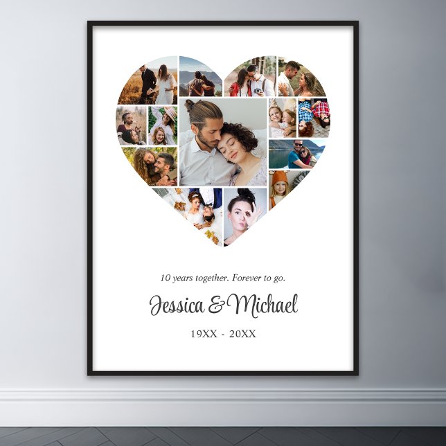 Wedding Anniversary Couple Heart Photo Collage Poster (Heart Shape Love Photo Collage)