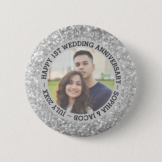 Wedding Anniversary Custom Photo 6 Cm Round Badge (Front)