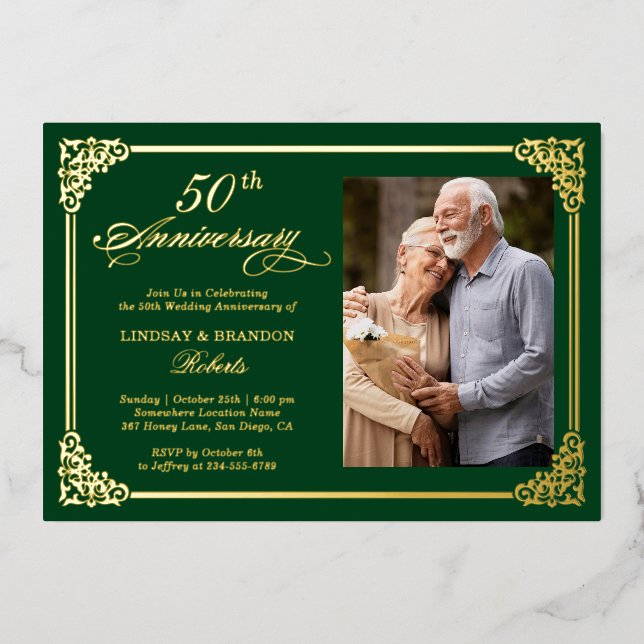 Wedding Anniversary Damask Luxurious Gold Foil (Front)