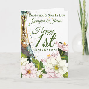 Wedding Anniversary Daughter Son Floral Bubbly Card
