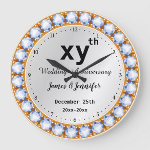 Wedding Anniversary diamond Custom years & names Large Clock