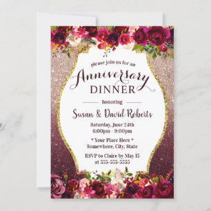 Wedding Anniversary Dinner Burgundy Floral Invitation