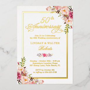 Wedding Anniversary Elegant Blush Floral Real Gold