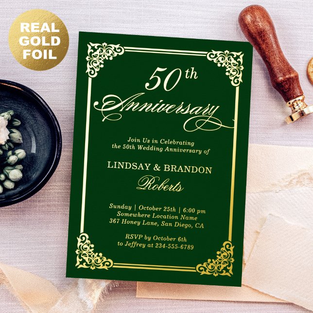 Wedding Anniversary Elegant Frame Green Gold Real (Creator Uploaded)