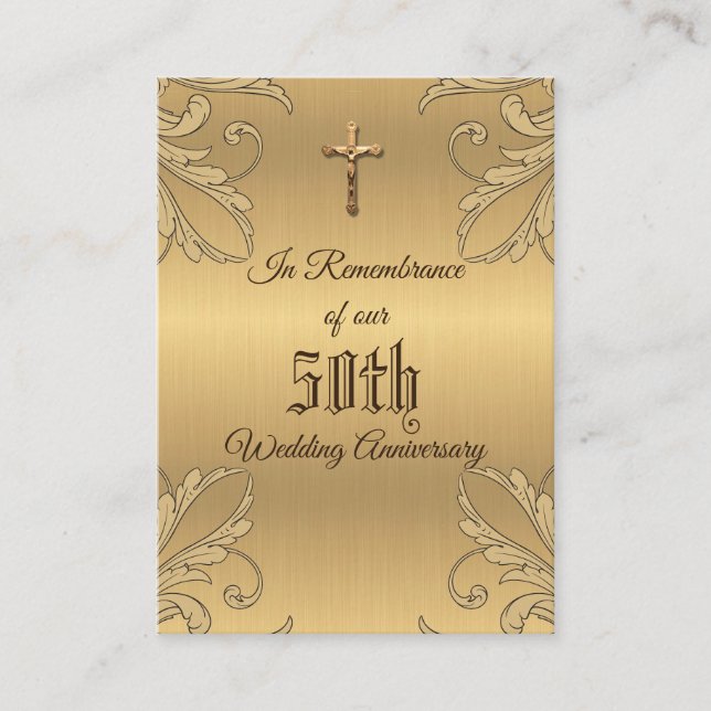 Wedding Anniversary Favor Golden Cross  Holy Card (Front)