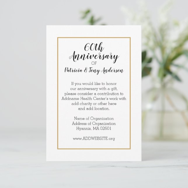 Wedding Anniversary Gift and Donation Enclosure Card (Standing Front)