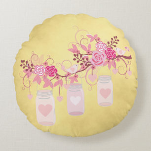 Wedding Anniversary Gift Gold and Pink Round Cushion