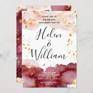 Wedding Anniversary Gold and Burgundy Invitation
