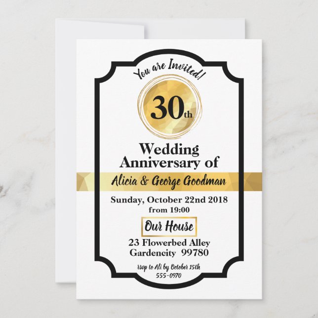 Wedding Anniversary gold elegant invitation card (Front)