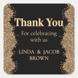 Wedding Anniversary Gold Faux Glitter Thank You Square Sticker