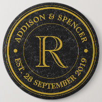 Wedding Anniversary Gold Monogram Black Leather