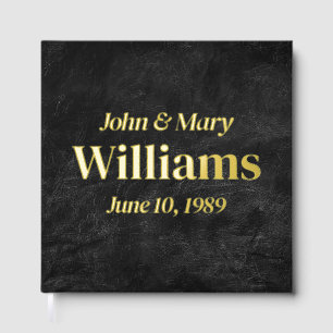 Wedding Anniversary Gold On Black Leather Guest Book