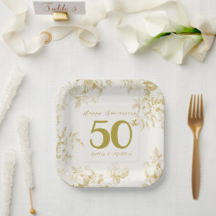 Wedding Anniversary golden vintage custom script Paper Plate