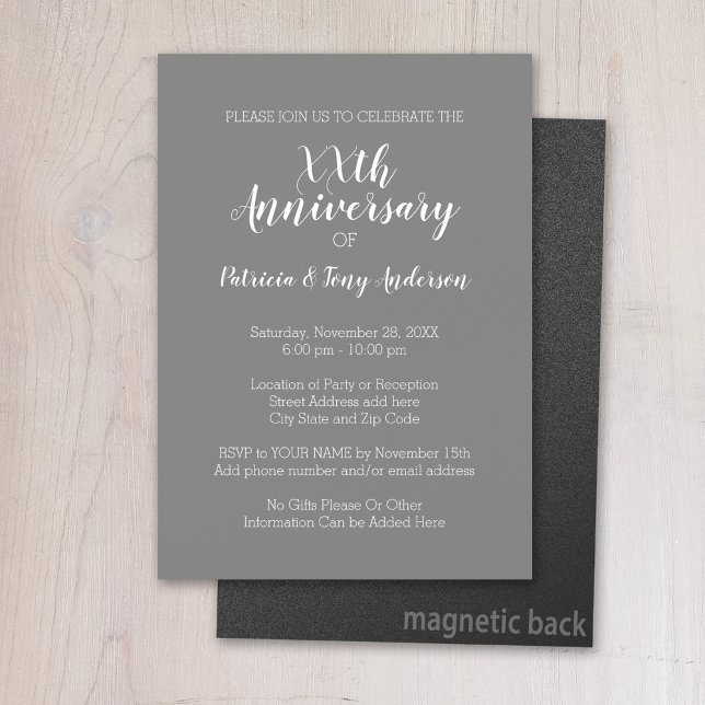 Wedding Anniversary - Grey White Party Magnetic Invitation (Magnetic Invitation - Wedding Anniversary)