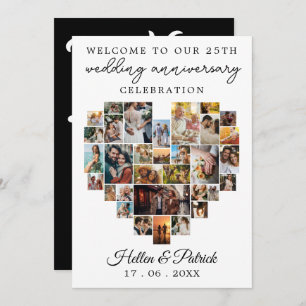Wedding Anniversary Heart Photo Collage Modern Invitation