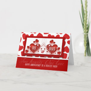 Wedding Anniversary His and Hers Red Hearts Card