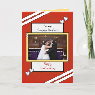 Wedding Anniversary Husband red photo greeting Card