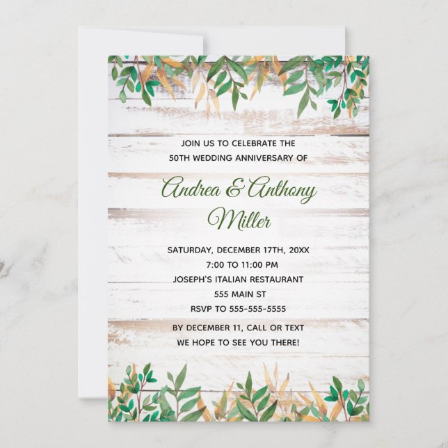 Wedding Anniversary Invitation Greenery Rustic (Front)