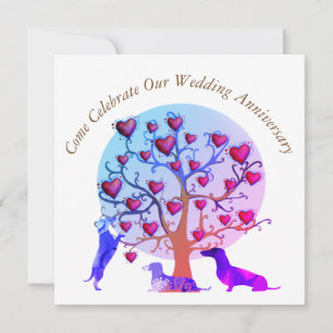 Wedding Anniversary Invitation, Red Hearts tree Invitation