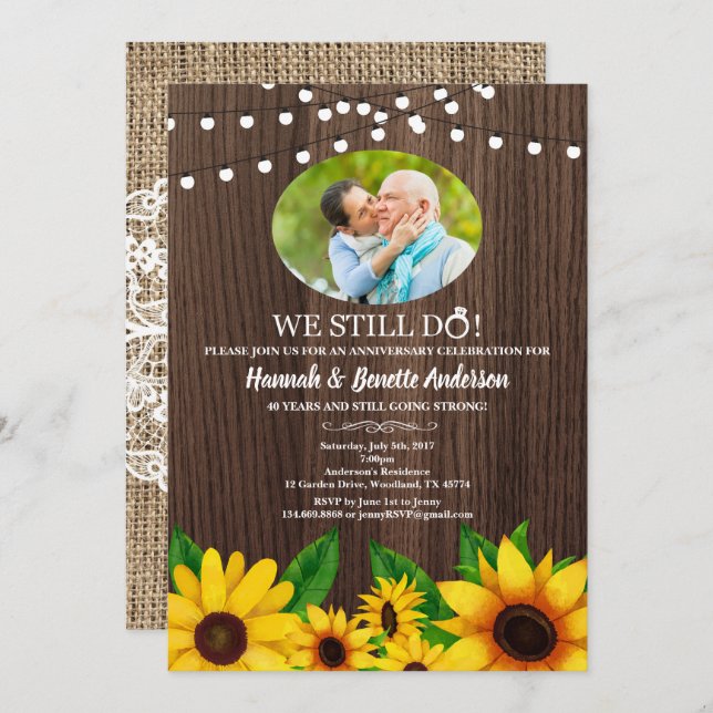 Wedding anniversary invitation Sunflower photo (Front/Back)