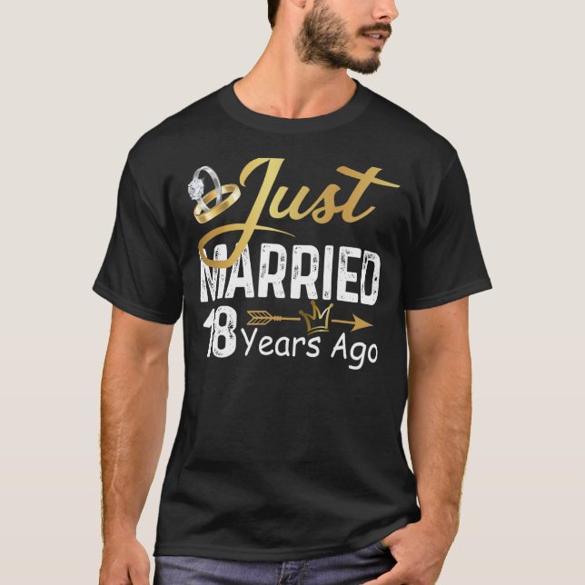 Wedding Anniversary Just Married 18 Years Ago Gold T-Shirt (Front)