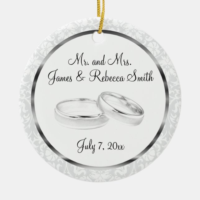 Wedding / Anniversary Keepsake | White and Silver Ceramic Ornament (Front)