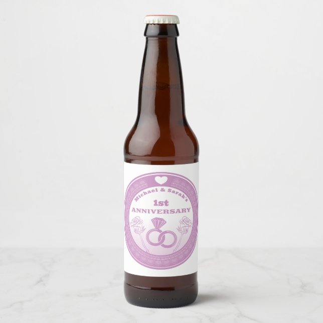 Wedding anniversary Lace look change the year Beer Bottle Label (Front)