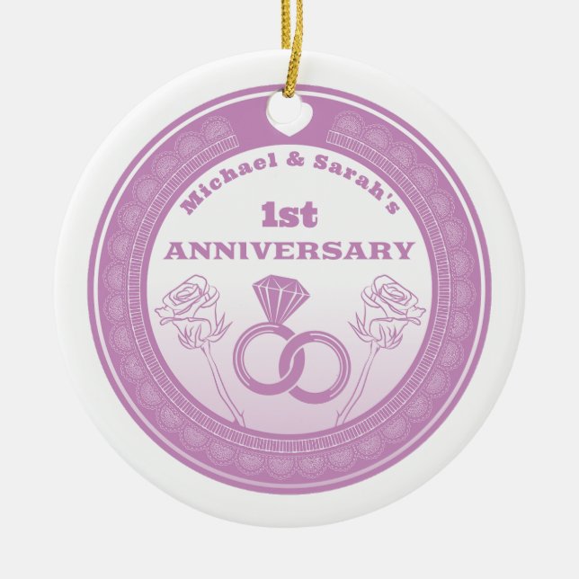 Wedding anniversary Lace look change the year Ceramic Ornament (Front)