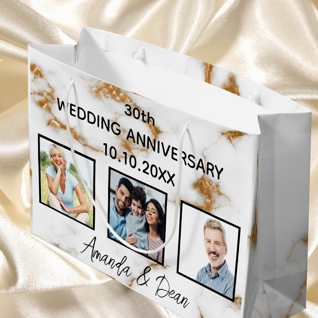 Wedding anniversary marble gold photo large gift bag (Creator Uploaded)