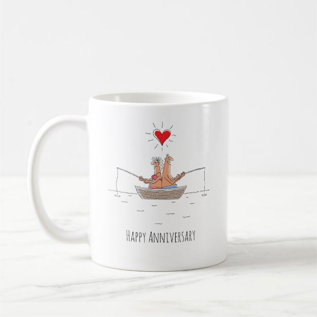 Wedding Anniversary Married Couple Fishing Heart Coffee Mug (Left)
