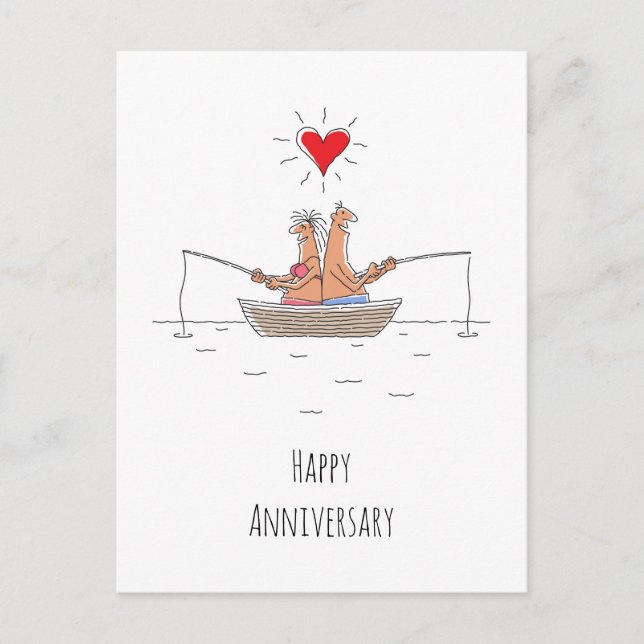 Wedding Anniversary Married Couple Fishing Heart Postcard (Front)