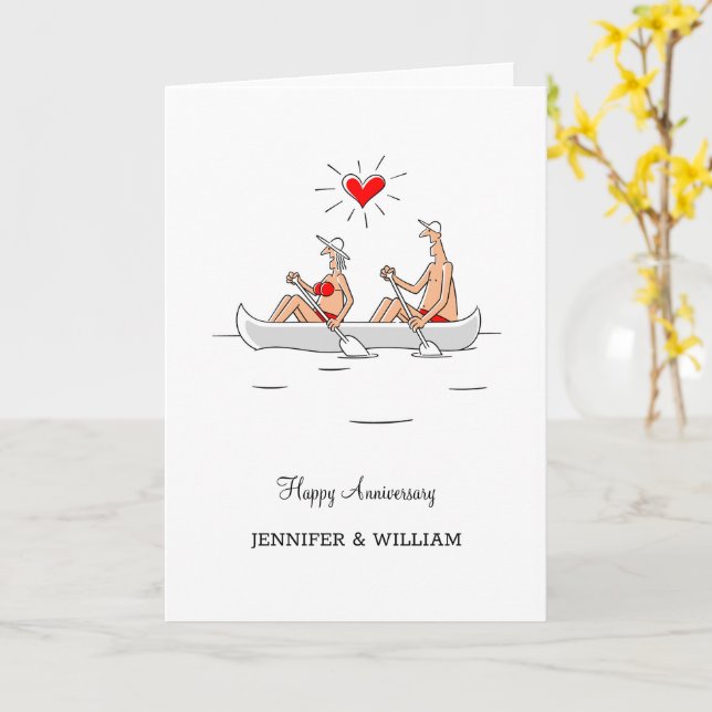Wedding Anniversary Married Couple Heart Canoe Card (Yellow Flower)